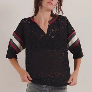 We The Free Gaming Tee Black Lace Shirt With Red Accents size L